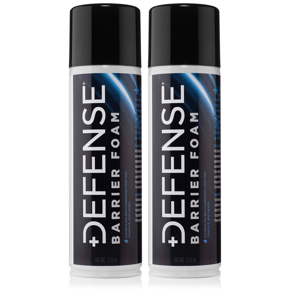 Defense Soap barrier foam front packaging showing two 17.5oz cans and brand