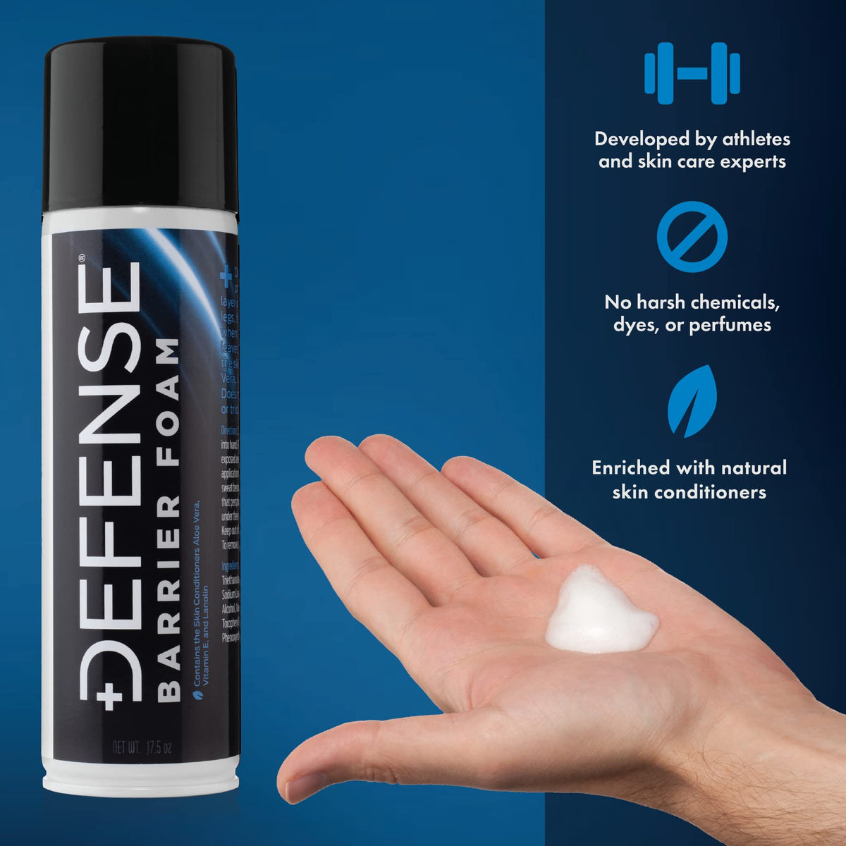 Defense Soap barrier foam spraying onto forearm demonstrating quick application