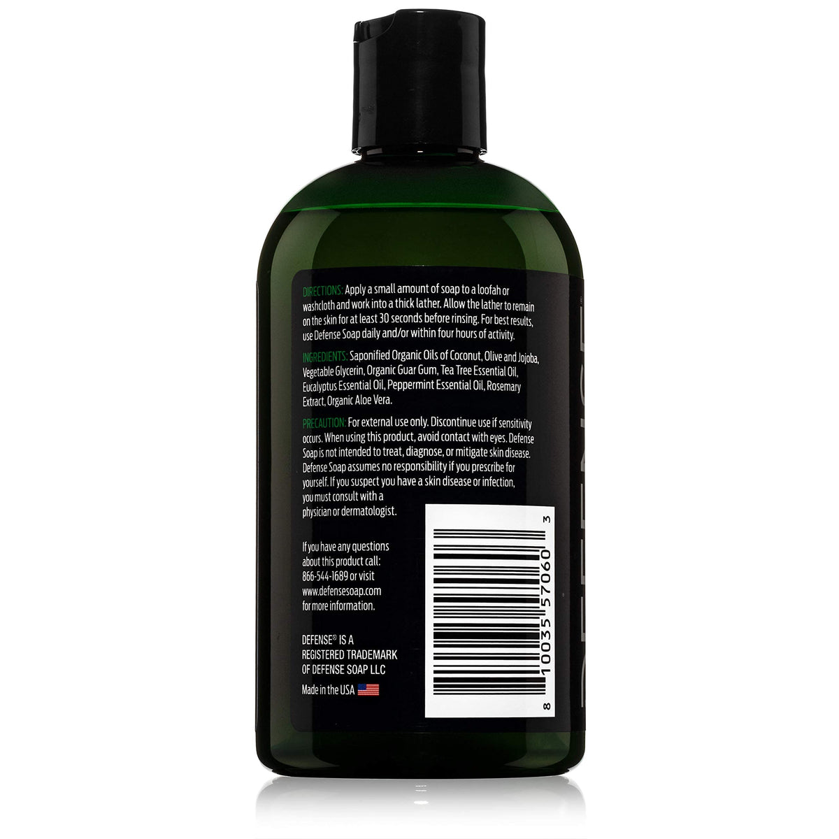 Defense Soap bottle on gym towel conveying recovery-ready freshness