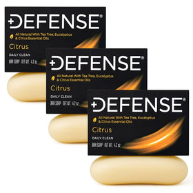 Defense Soap citrus bar beside athlete post-workout showing refreshing recovery