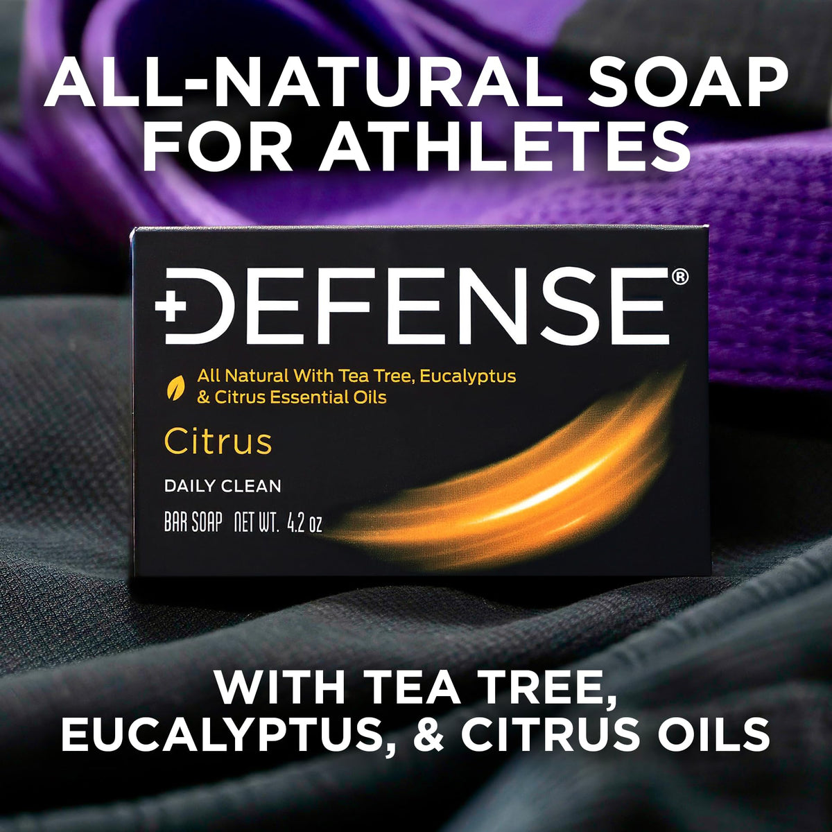 Defense Soap citrus bar in shower scene illustrating effective post-workout cleanse