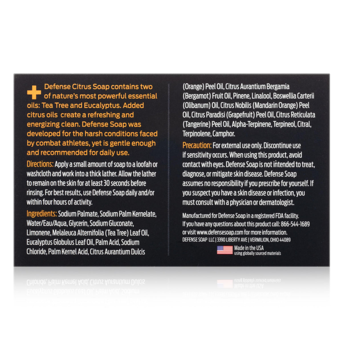 Defense Soap citrus triple-milled bar cross-section showing durable dense finish
