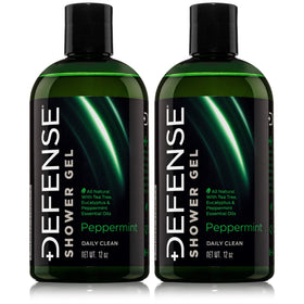 Defense Soap front packaging shows two 12 oz bottles and benefits