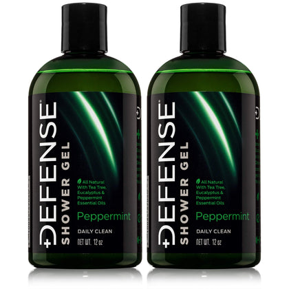 Defense Soap front packaging shows two 12 oz bottles and benefits