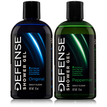 Defense Soap front packaging showing two 12 oz bottles and benefits