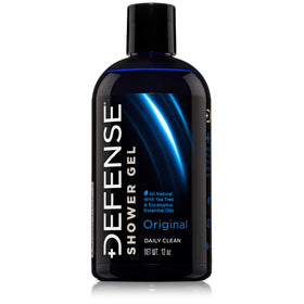 Defense Soap front packaging showing 12 oz bottle and clear label for quick identification