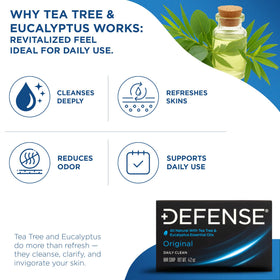 Defense Soap bar in hand demonstrating easy lathering and quick post-workout cleansing benefit