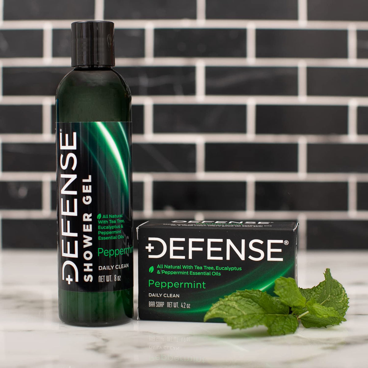 Defense Soap ingredient label closeup showing tea tree and eucalyptus list