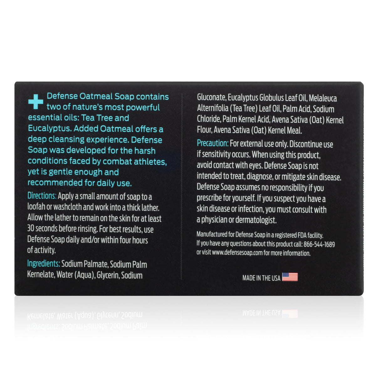 Defense Soap ingredients panel showing natural oils and SLS-free formula transparency benefit