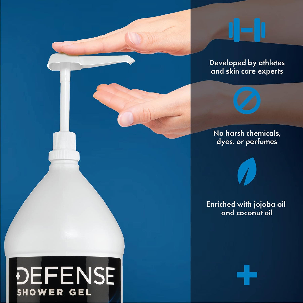 Defense Soap label ingredients close-up highlighting tea tree and eucalyptus benefits