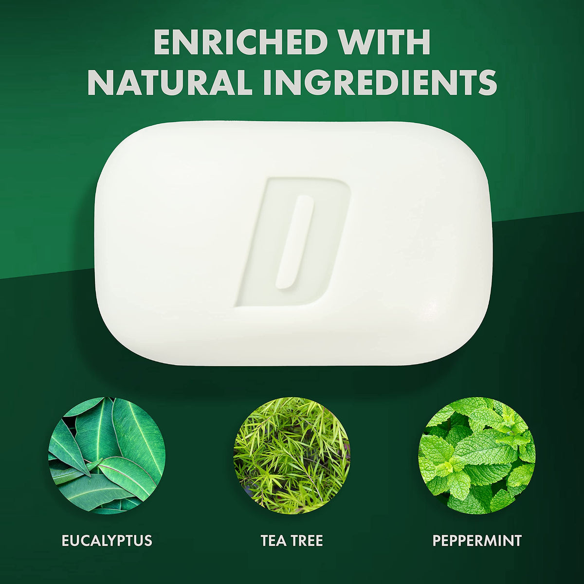 Defense Soap label listing tea tree and eucalyptus to support clean skin