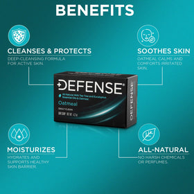 Defense Soap lathered in hand demonstrating rich foam and easy rinsing benefit