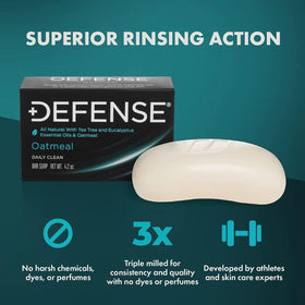 Defense Soap oatmeal bar close-up texture highlights soothing oat kernels