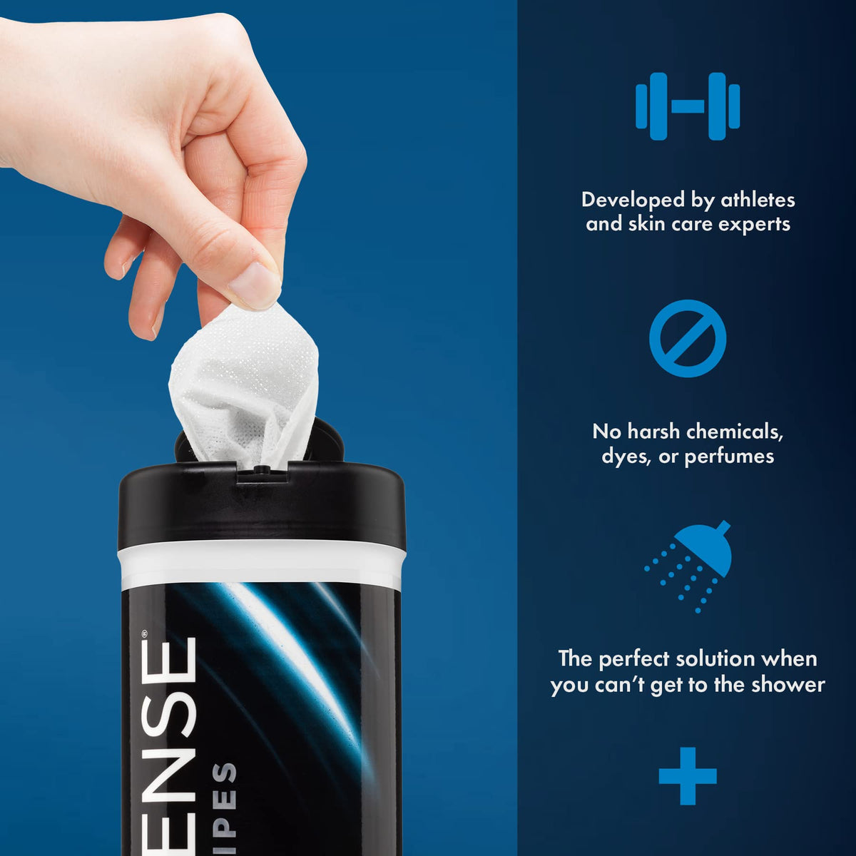 Defense Soap open pack with wipe being pulled for quick clean