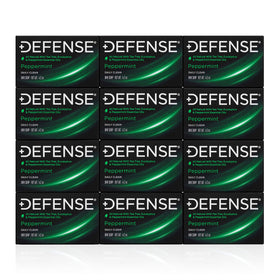 Defense Soap front packaging showing 12-pack and peppermint scent benefit