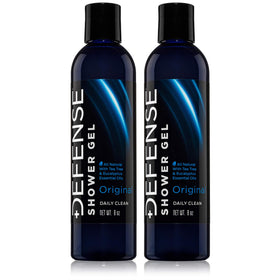 Defense Soap front packaging showing twin 8 oz bottles and natural branding benefits