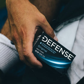 Defense Soap triple-milled texture close-up showing dense long-lasting bar