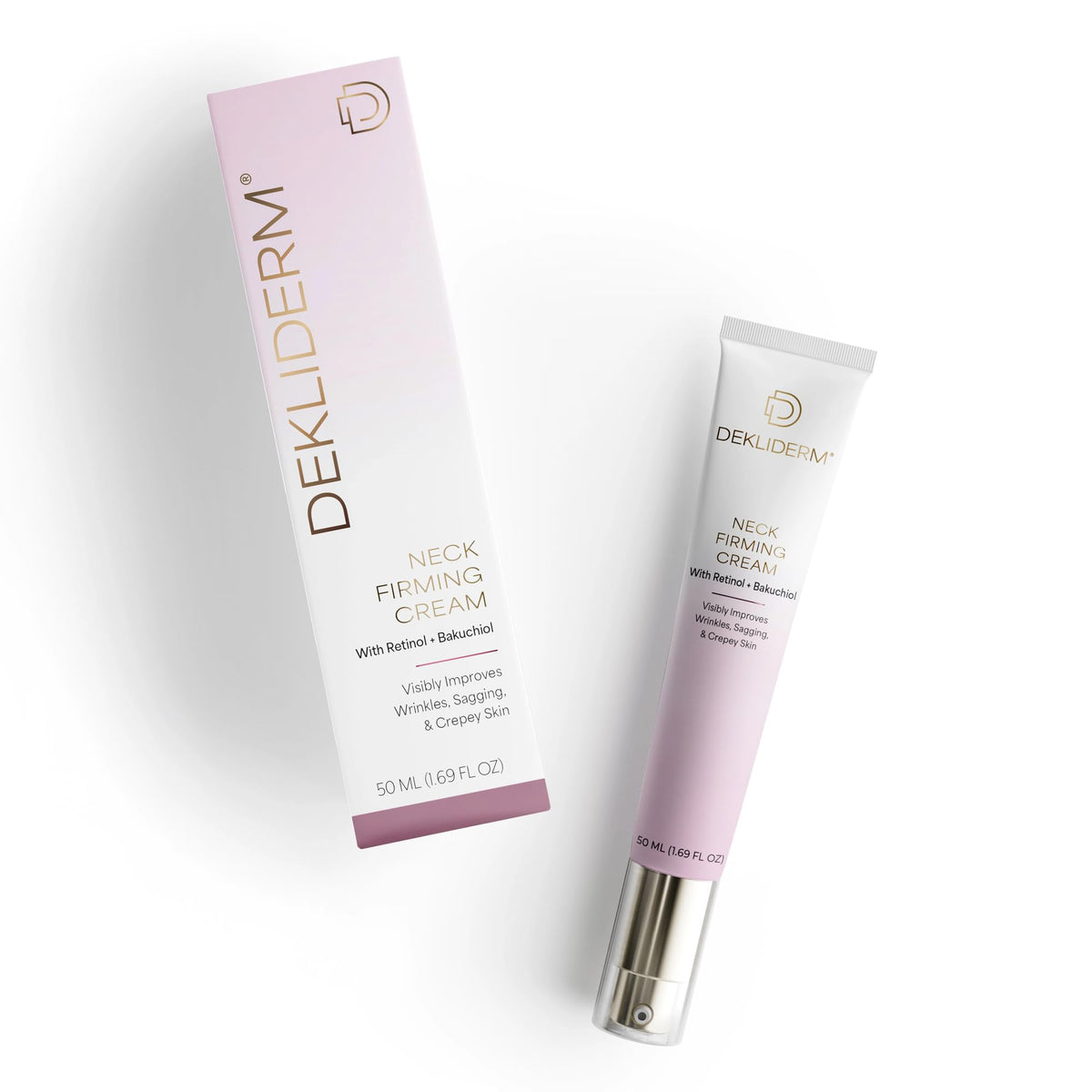 DEKLIDERM front tube showing neck cream packaging and clear purpose benefit