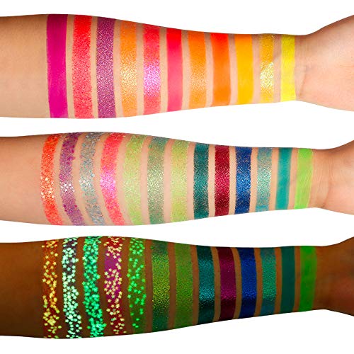DE'LANCI palette in use on festival makeup creating dramatic UV effects