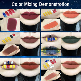 DE'LANCI applied on model lips showing rich pigment and wearable finish