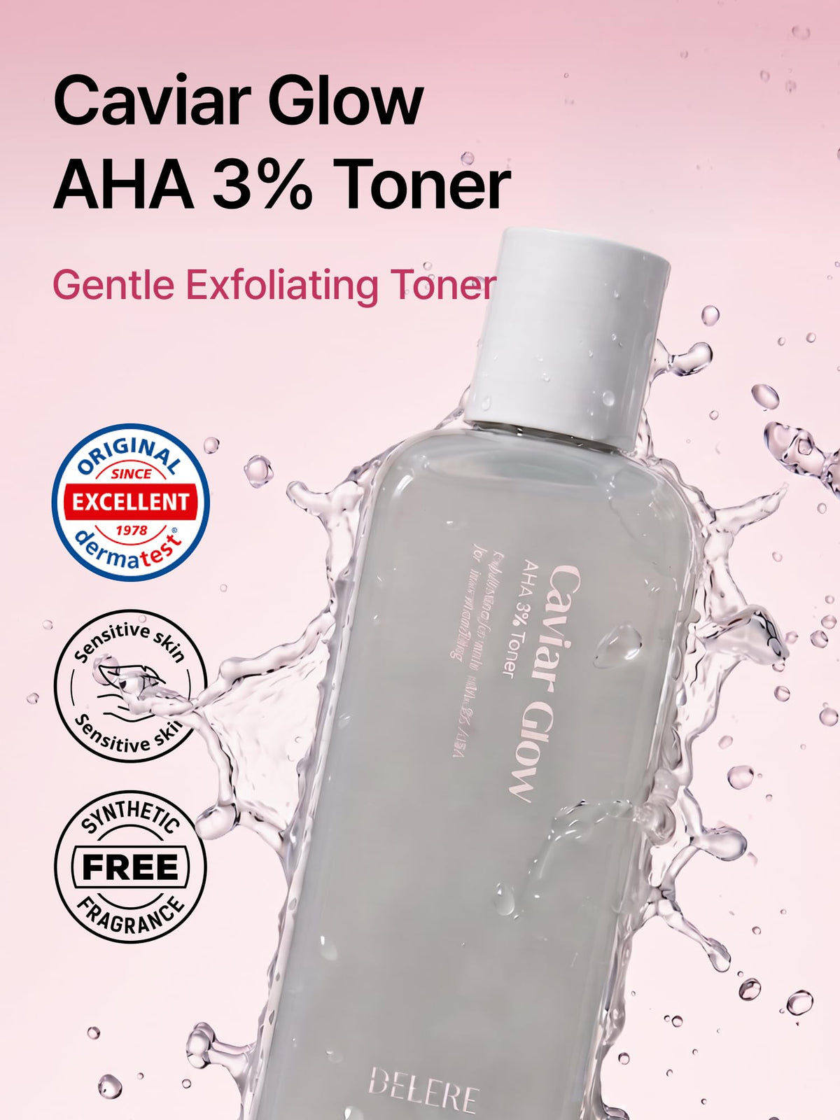 Delere label detail highlighting AHA 3% and caviar extract benefits