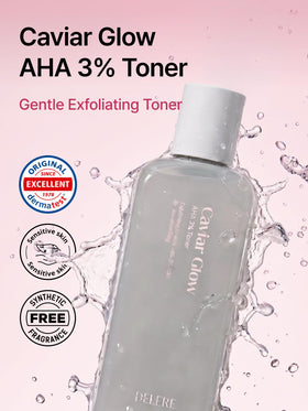 Delere label detail highlighting AHA 3% and caviar extract benefits