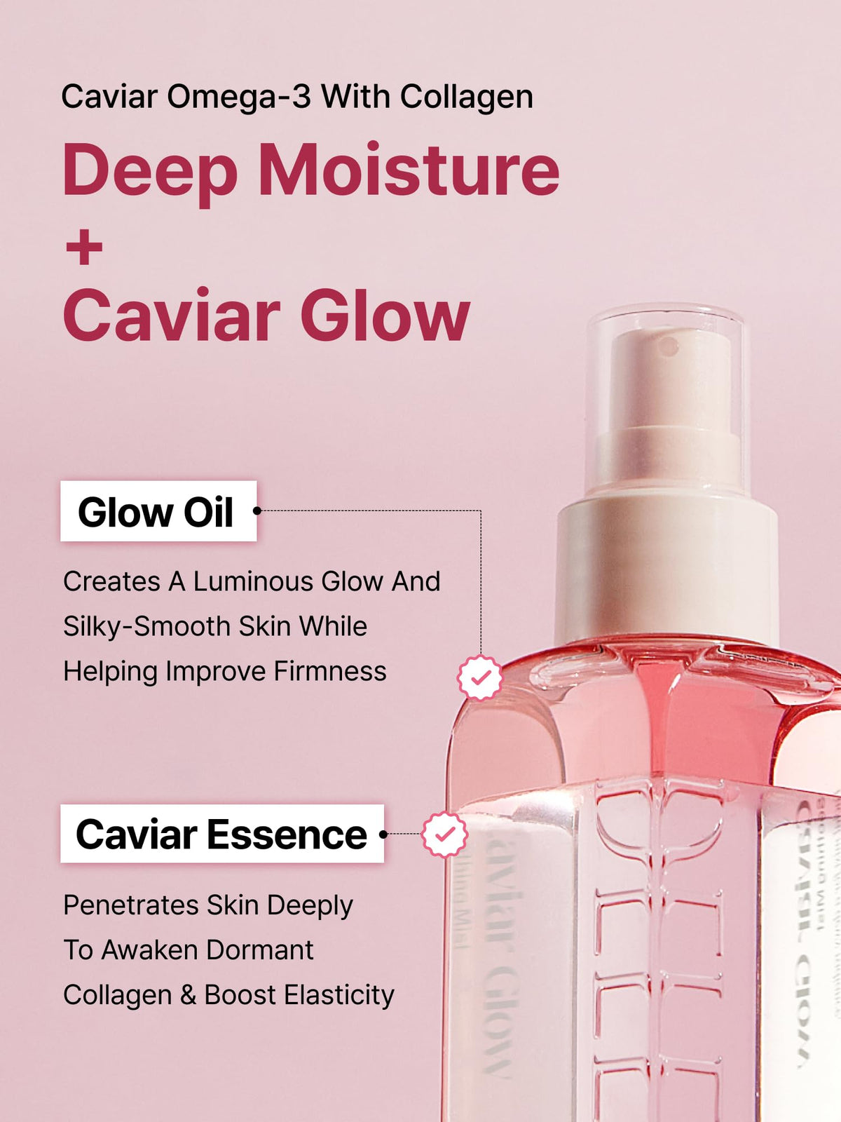 Delere mist sprayed on model face to refresh and boost radiance benefit