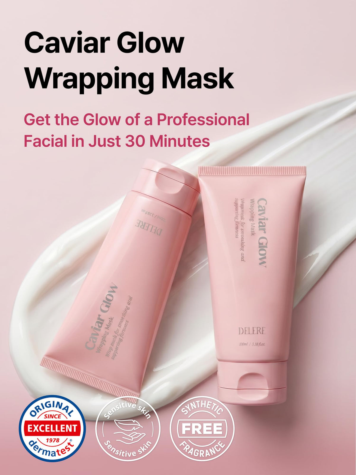 Delere mask texture close-up highlighting rich consistency and easy spreadability benefits