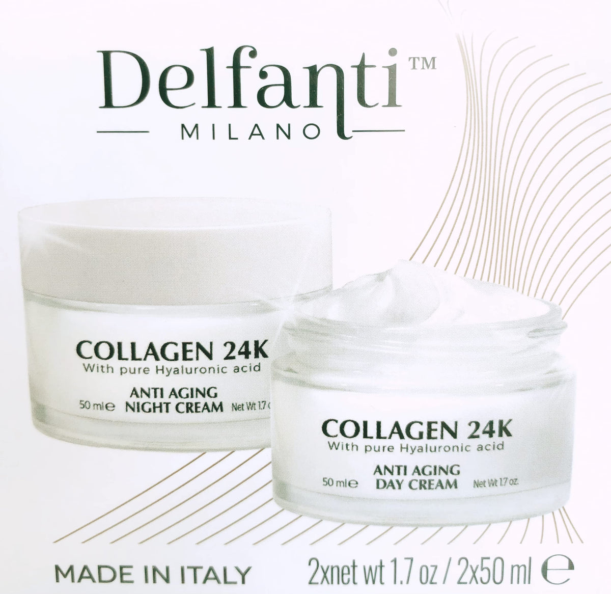 Delfanti Milano night cream jar open with rich texture for overnight nourishment