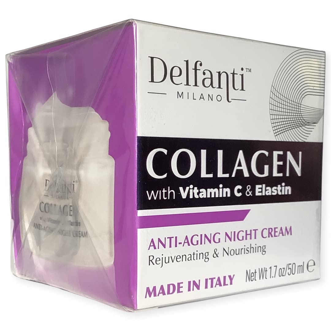 Delfanti-Milano ingredient bottles with grape seed oil and vitamin C, emphasizes nourishing actives
