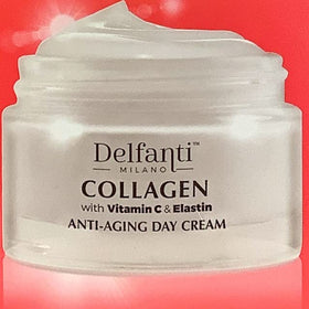 Delfanti-Milano label closeup highlighting collagen vitamin C and elastin benefits