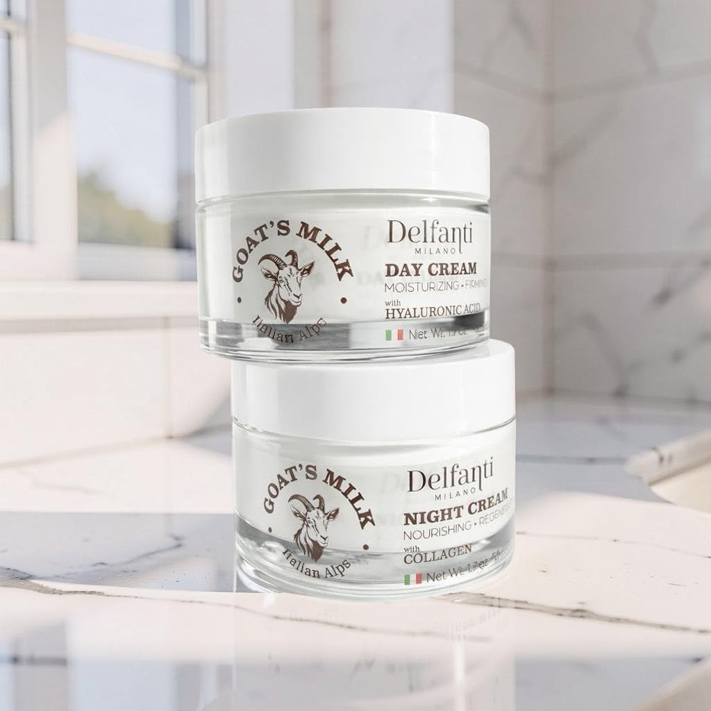 Delfanti-Milano duo on a bathroom vanity for daily skincare routine