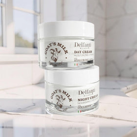 Delfanti-Milano duo on a bathroom vanity for daily skincare routine