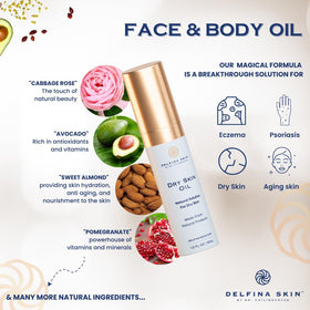 Delfina Skin close-up of avocado and pomegranate ingredients highlighting antioxidant benefit