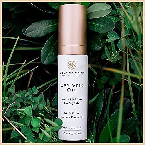Delfina Skin bottle next to hand showing size and travel-friendly convenience benefit