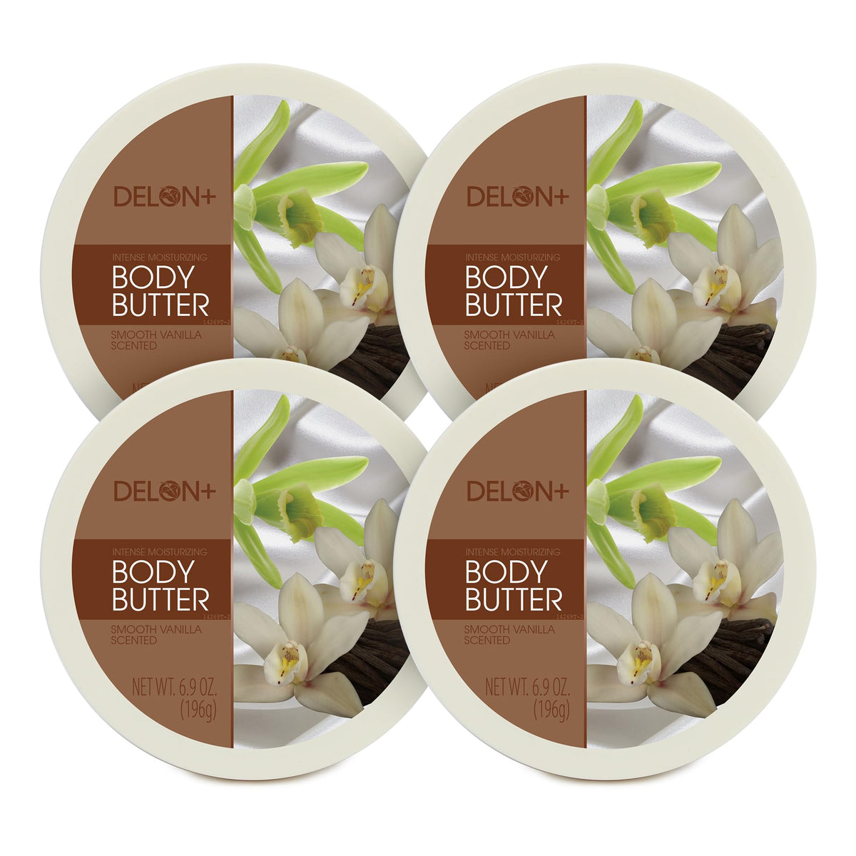 DELON front packaging showing four tubs and vanilla scent benefits