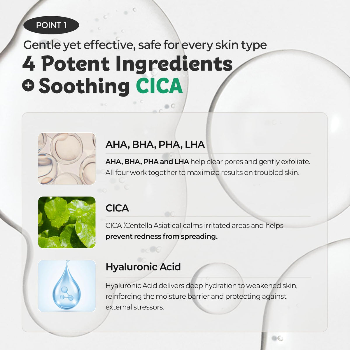 De:maf ingredients label listing AHA BHA PHA LHA centella green tea for transparent formulation