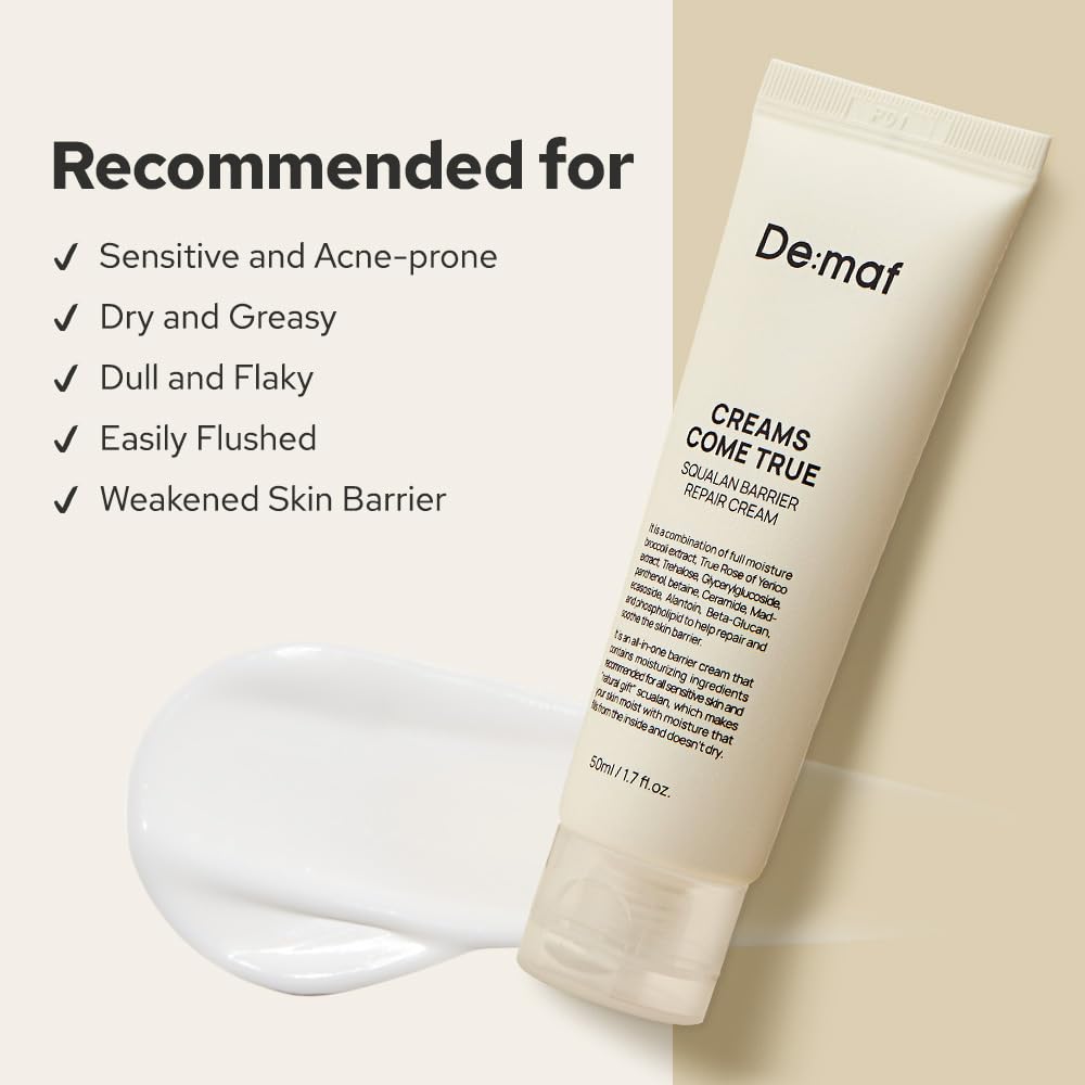 De:maf cream in hand to demonstrate 1.7 fl oz scale and easy daily application