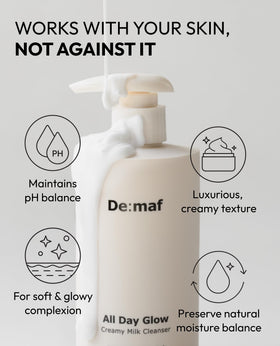 De:maf cleanser lather rinsing off makeup showing gentle removal benefit