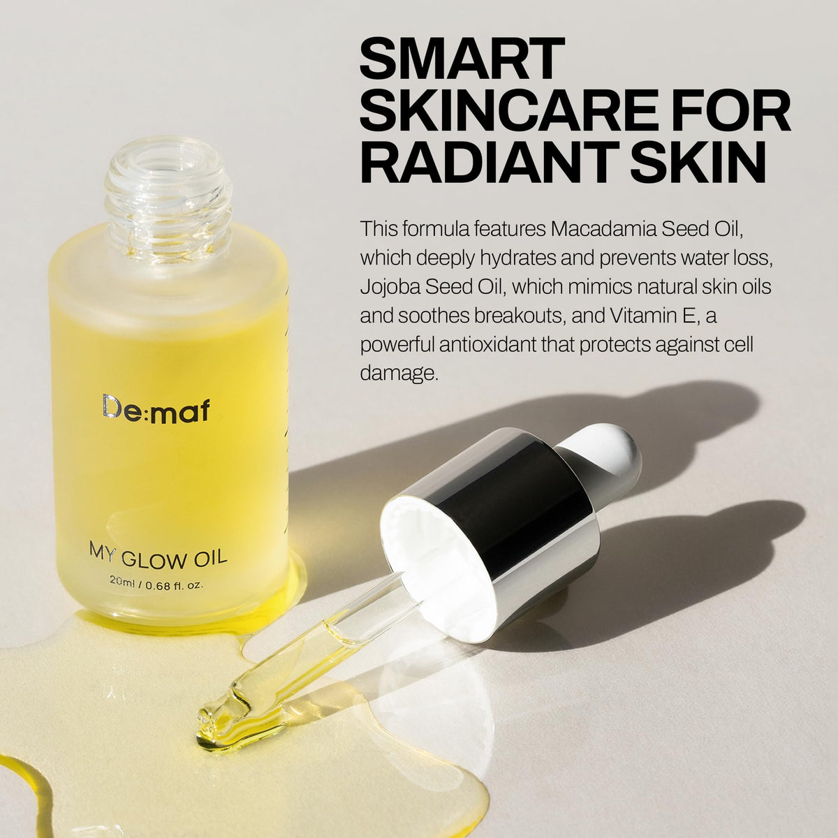 De:maf oil mixed with serum illustrating customizable hydration and dewy glow benefit