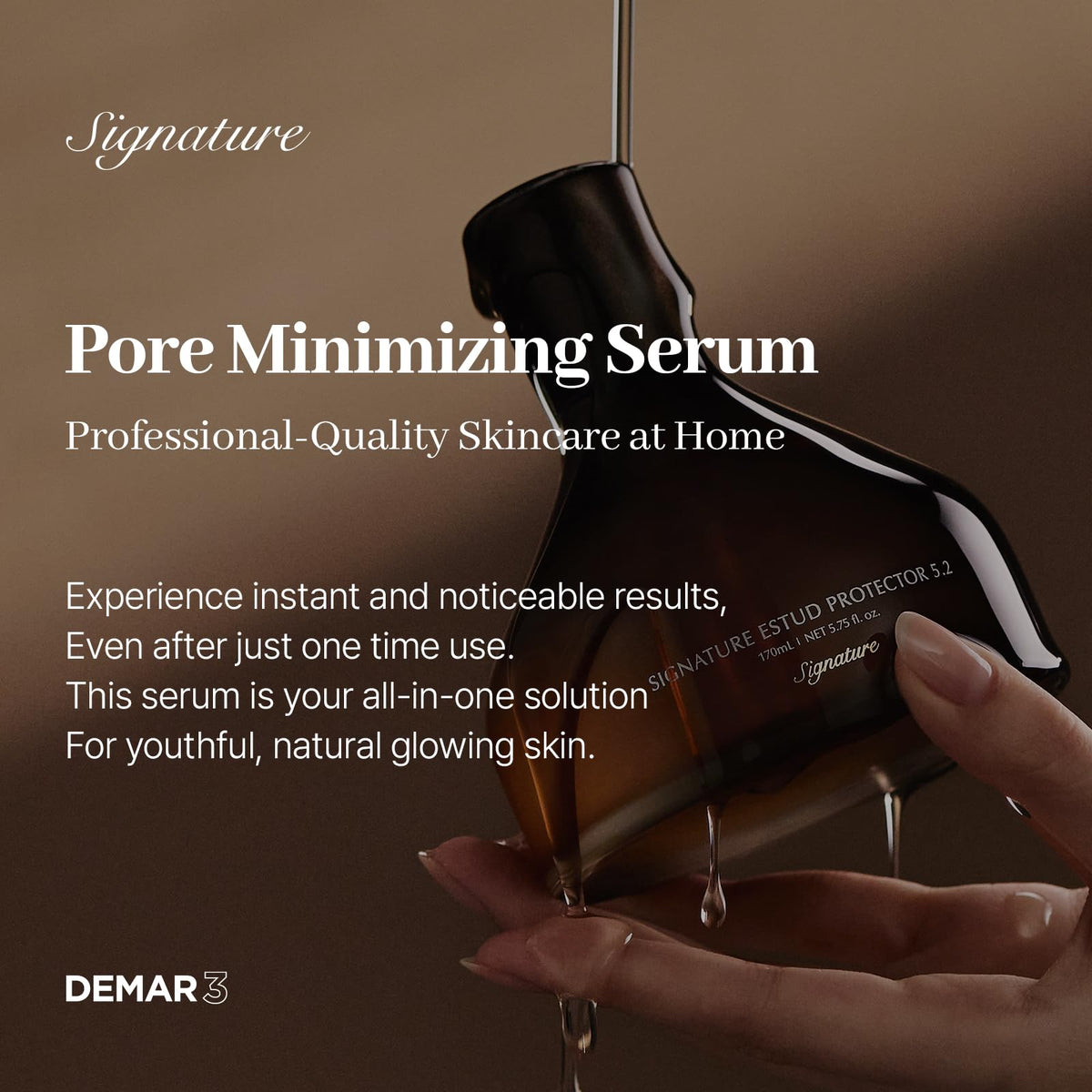 DEMAR 3 serum drop on fingertip showing lightweight hydrating texture
