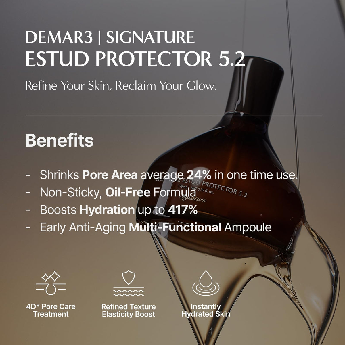 DEMAR 3 serum drop on fingertip showing texture and fast-absorbing benefit