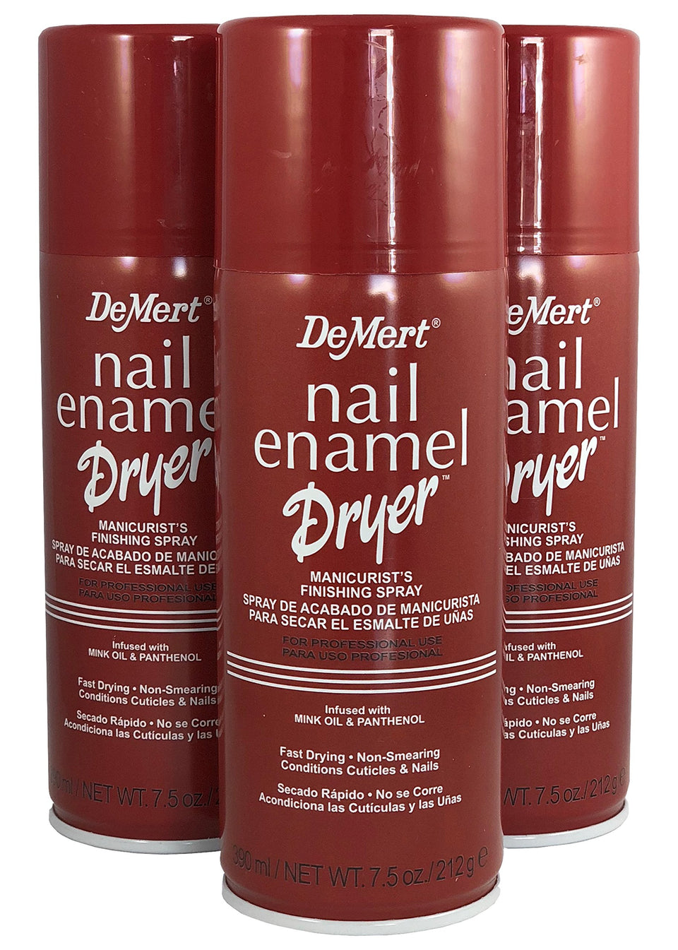Demert front can label showing product size and fast-drying benefits
