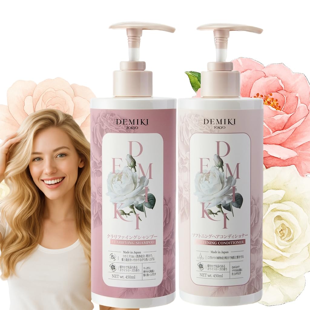 DEMIKI front packaging 32oz showing full shampoo and conditioner set benefit clarity