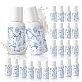 Demissle front packaging showing 24 blue and white mini bottles for guest convenience