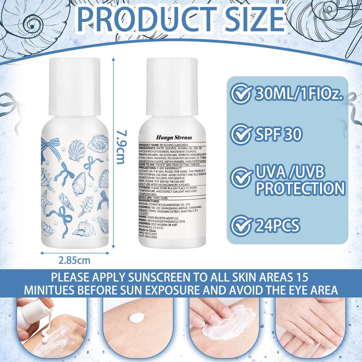 Demissle label close-up highlighting coastal graphics and SPF 30 protection benefit