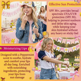 Demissle lip balm detail with hook highlighting SPF 30+ protection and easy attachment