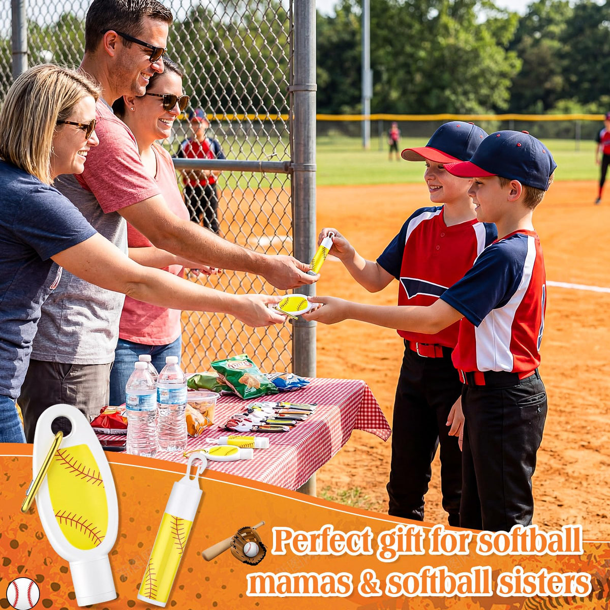 Demissle softball-themed party favor display ideal for team gifts and giveaways