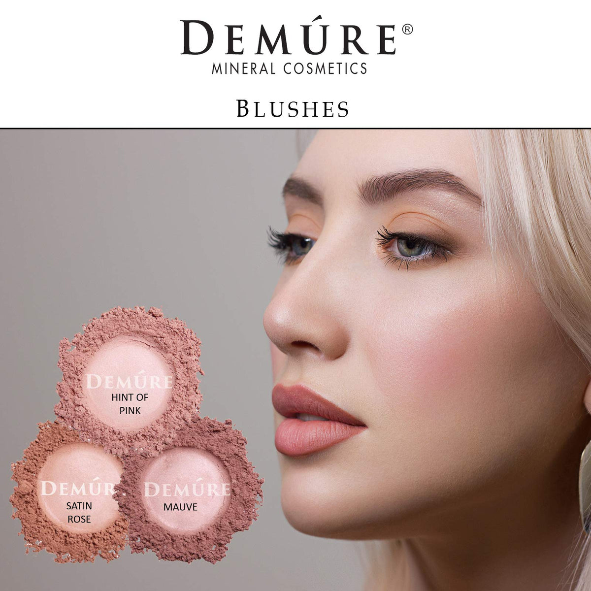 DEMÚRE applied on cheek showing buildable color and natural-looking flush for everyday wear
