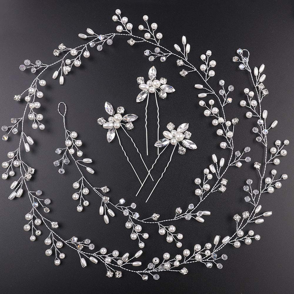 Denifery three silver rhinestone hair pins and vine flatlay for secure fastening